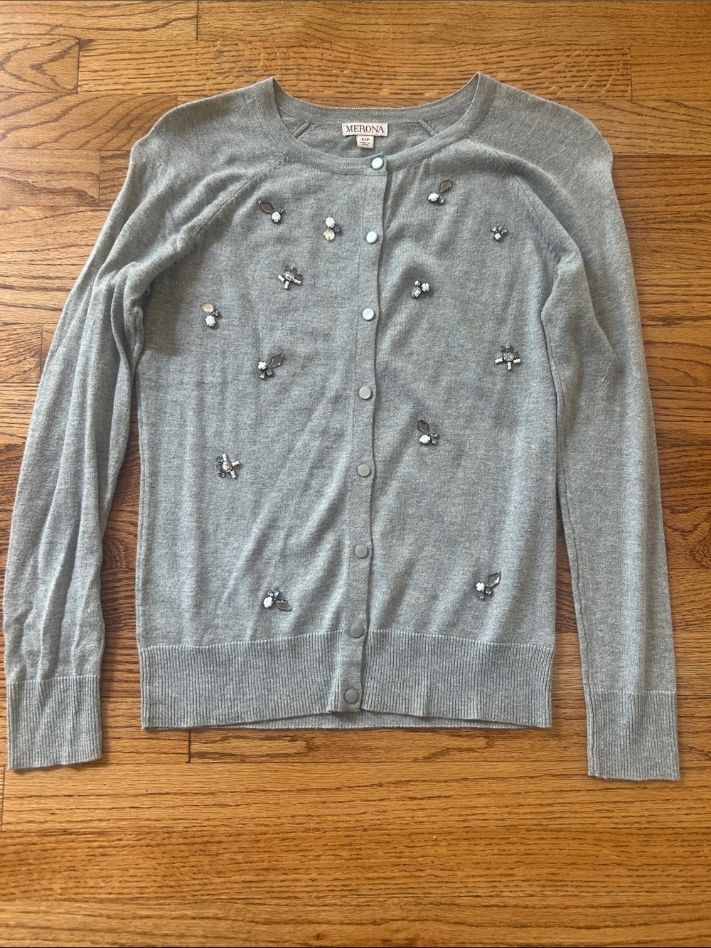 Merona Gray Jeweled Cardigan Size Small